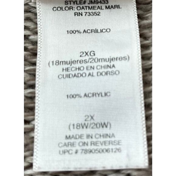 JUST MY SIZE (JMS) LONG SLEEVE BUTTON-UP KNIT SWEATER, 2X, TAN, WIDE COLLAR - Picture 9 of 10